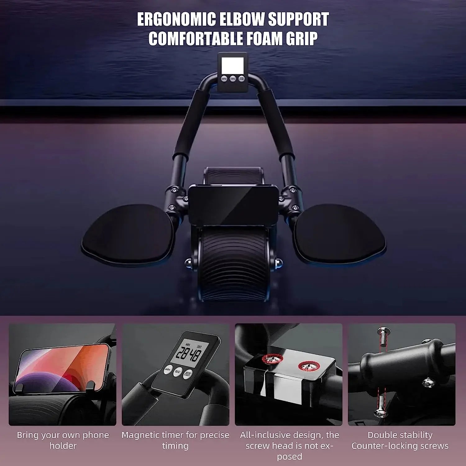 Dual-Use Arm Support AB Roller Wheel Home Use Abdominal Wheel Automatic Rebound Abdominal Exercise Machine for Men Women